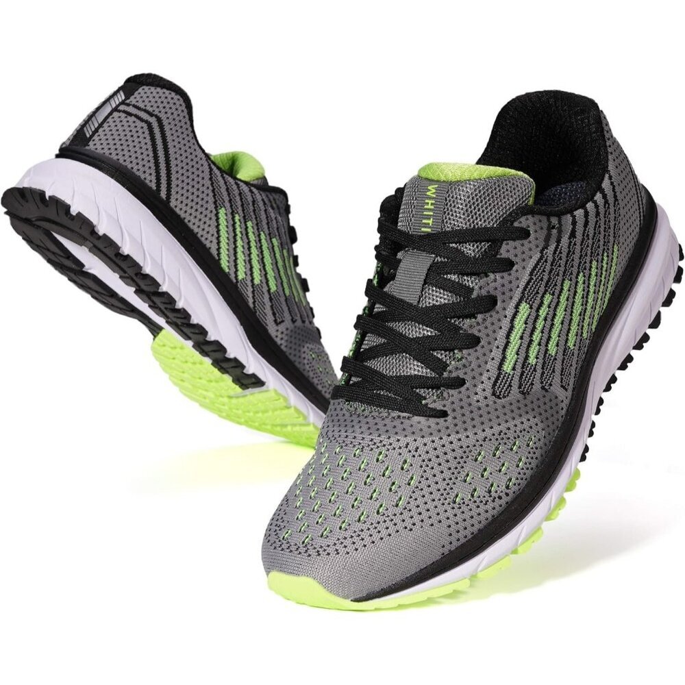Men's Grey Green Supportive Running Shoes Cushioned Athletic Lace Up Sneakers - Picture 1 of 6